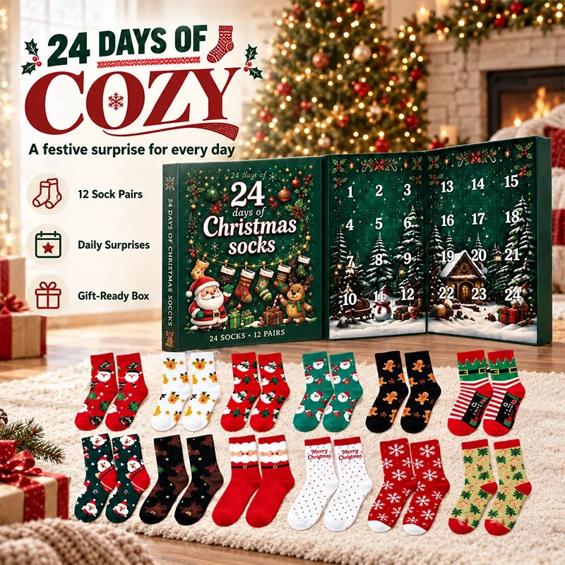 24-Day Christmas Socks Advent Calendar – 12 Pairs