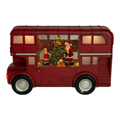 11.6"L Lighted Spinning Water Globe Bus with Holiday Figurine Box