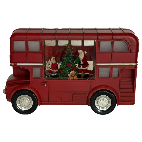 11.6"L Lighted Spinning Water Globe Bus with Holiday Figurine Box