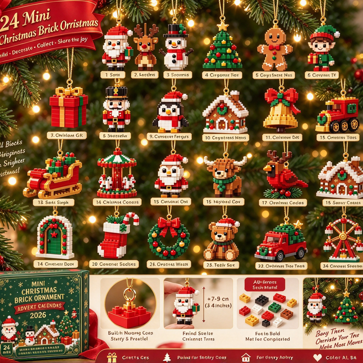 24Day Mini Christmas BrickOrnament Advent Calendar