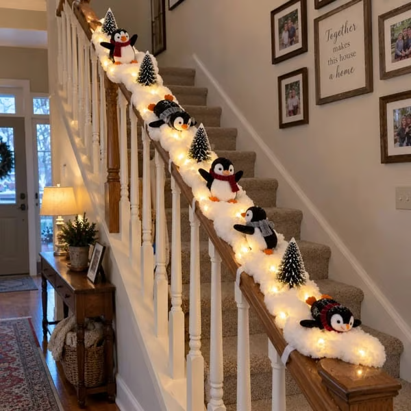 🐧 Penguin Christmas Stair Snow Decor | A Cozy Penguin Christmas Story ✨
