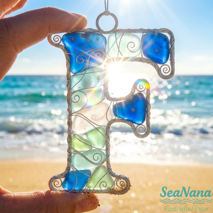 🌊 Handcrafted Wire-Wrapped Sea Glass Letter Ornament: More Than a Last Name, It's a Blessing