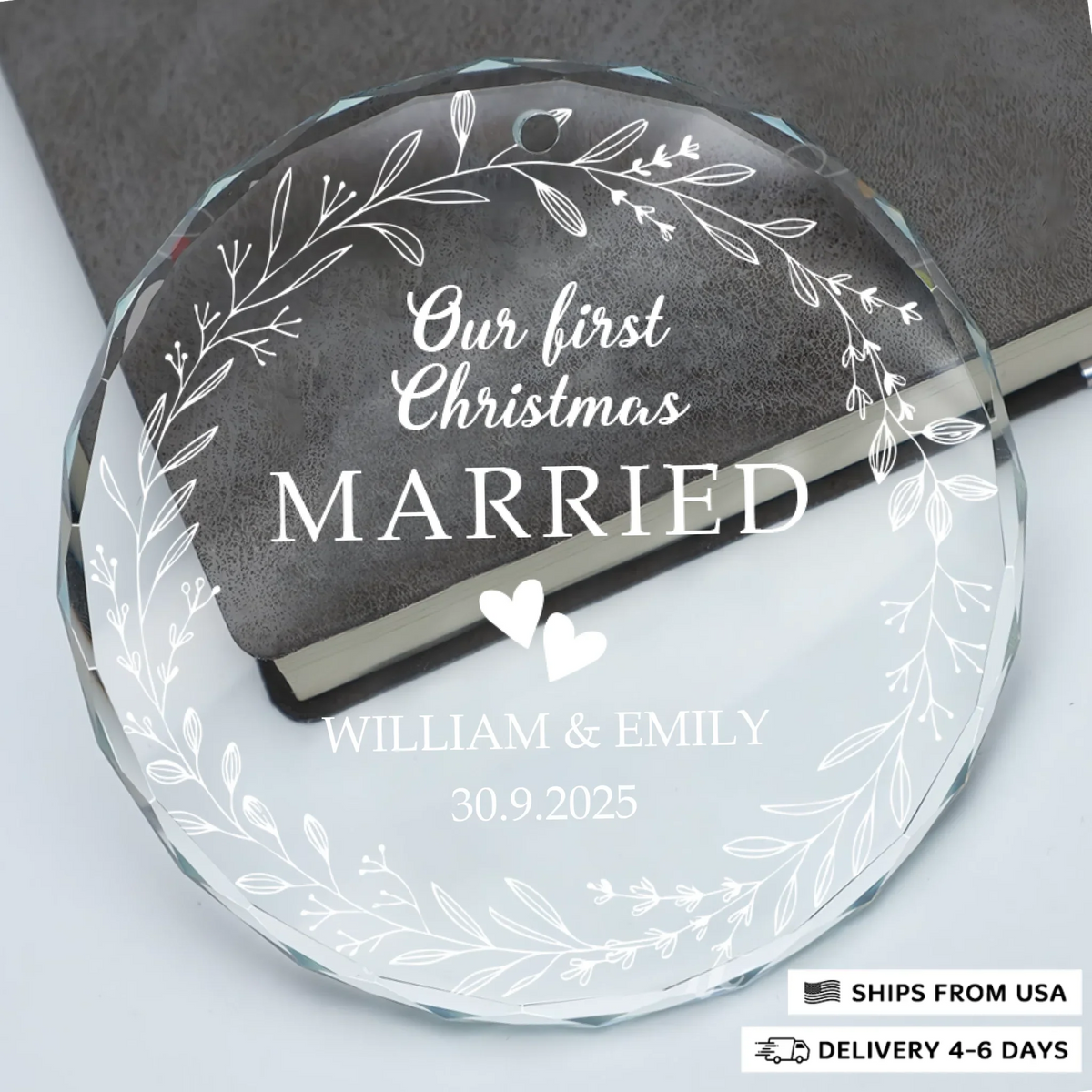 First Christmas, Endless Love - Circle Glass Ornament - Christmas Gift For Couples, Newlyweds, Wife, Husband