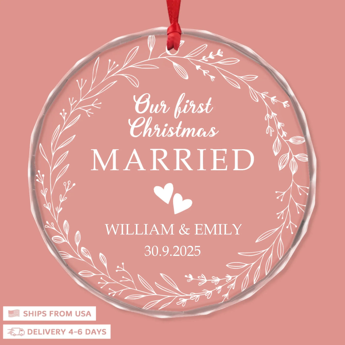 First Christmas, Endless Love - Circle Glass Ornament - Christmas Gift For Couples, Newlyweds, Wife, Husband