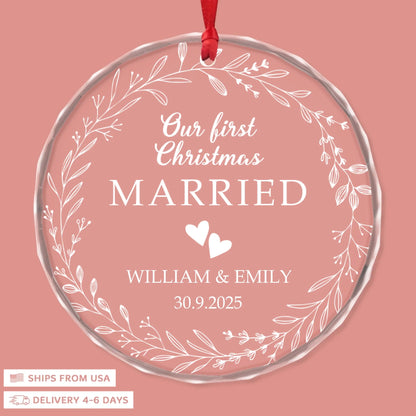 First Christmas, Endless Love - Circle Glass Ornament - Christmas Gift For Couples, Newlyweds, Wife, Husband