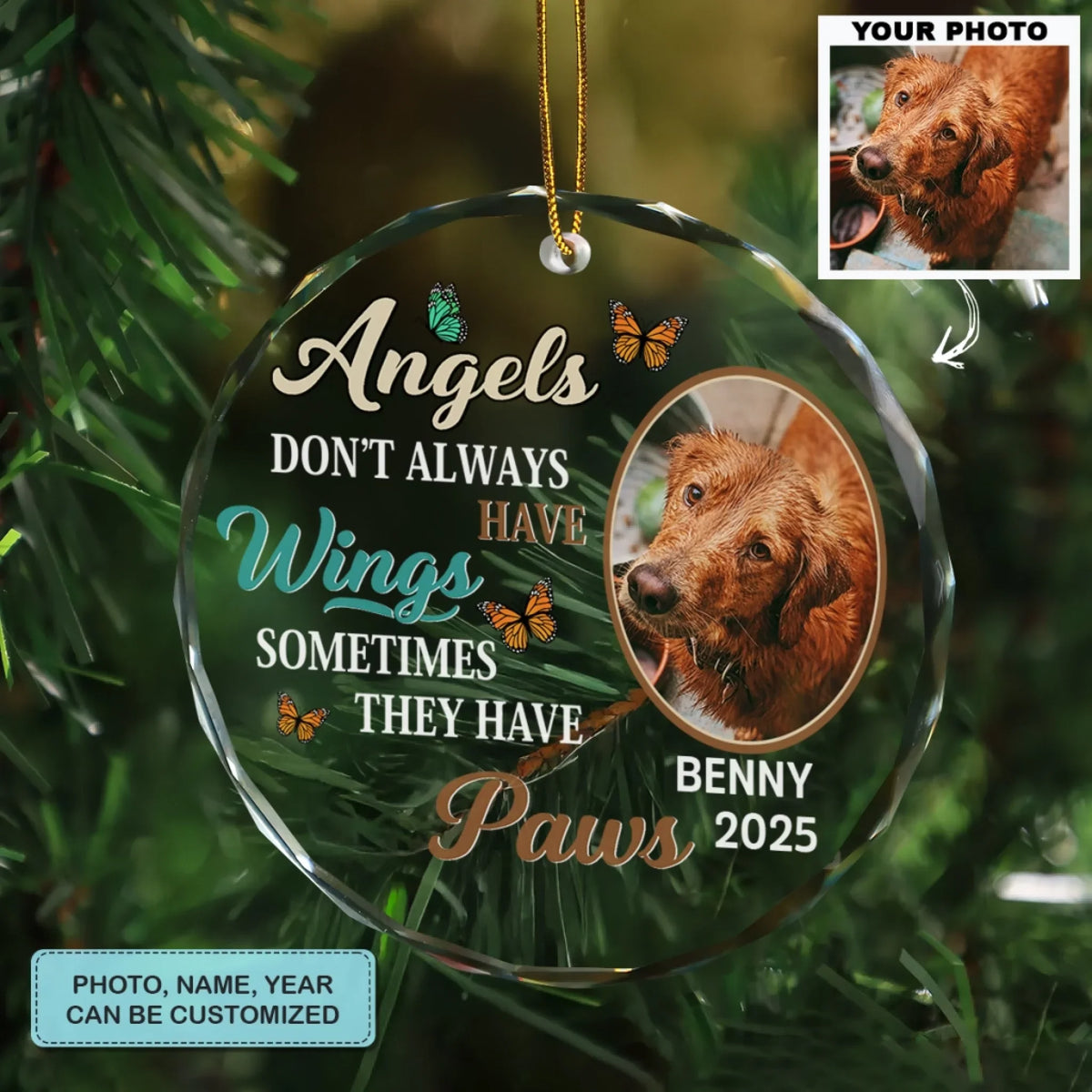 Paw Angels - Circle Glass Memorial Ornament - Christmas Gift For Family Members, Pet Lovers