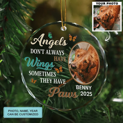 Paw Angels - Circle Glass Memorial Ornament - Christmas Gift For Family Members, Pet Lovers