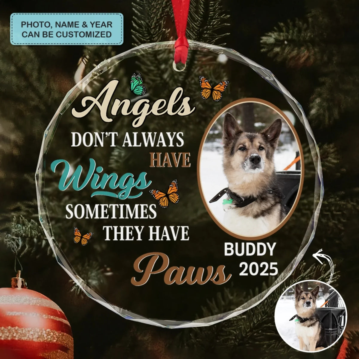 Paw Angels - Circle Glass Memorial Ornament - Christmas Gift For Family Members, Pet Lovers