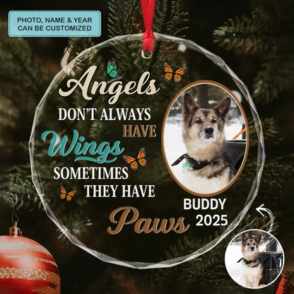 Paw Angels - Circle Glass Memorial Ornament - Christmas Gift For Family Members, Pet Lovers