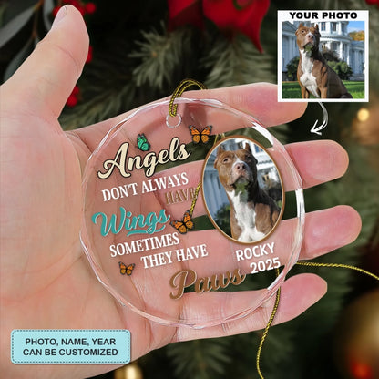 Paw Angels - Circle Glass Memorial Ornament - Christmas Gift For Family Members, Pet Lovers