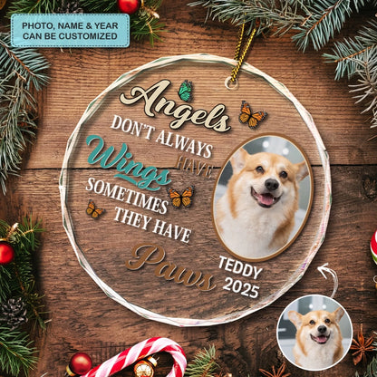 Paw Angels - Circle Glass Memorial Ornament - Christmas Gift For Family Members, Pet Lovers