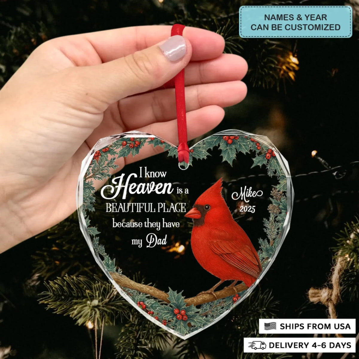 Love That Never Fades - Heart Glass Memorial Ornament - Christmas Gift For Family Members