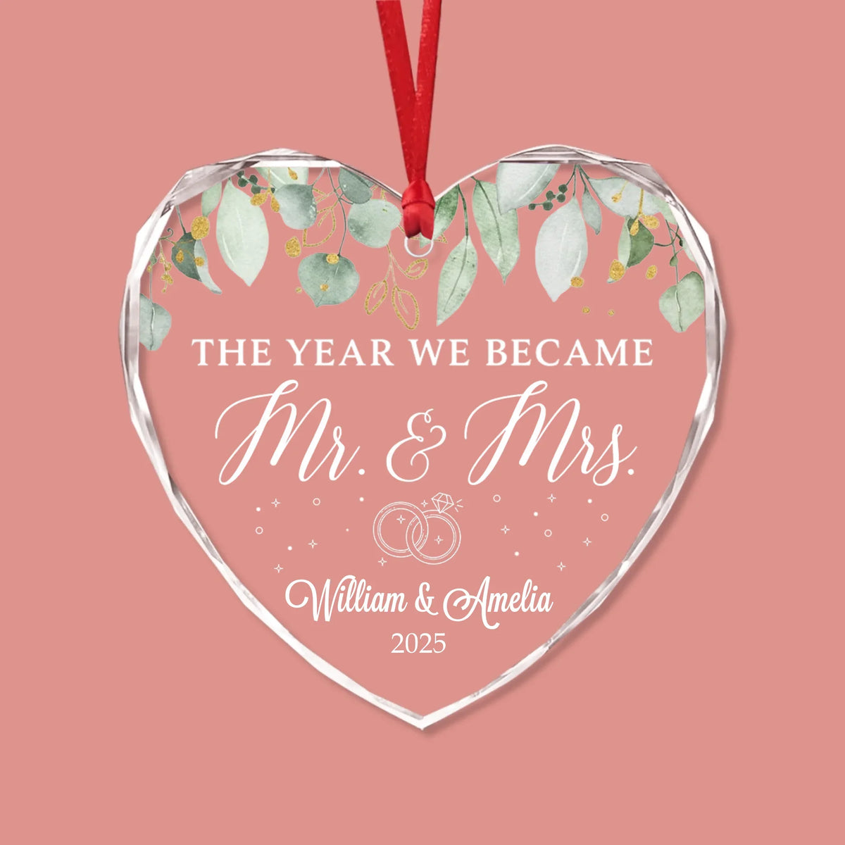 The Year We Became Mr & Mrs - Heart Glass Ornament - Christmas Gift For Couples, Newlywed, Wife, Husband