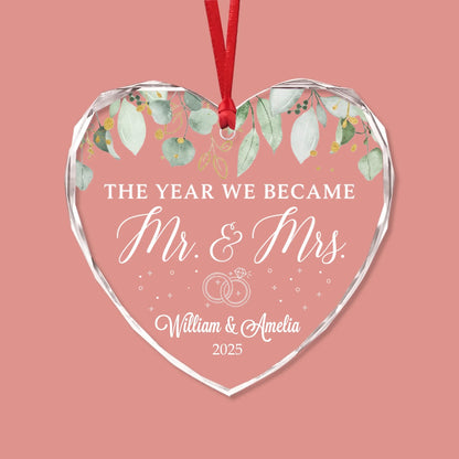 The Year We Became Mr & Mrs - Heart Glass Ornament - Christmas Gift For Couples, Newlywed, Wife, Husband