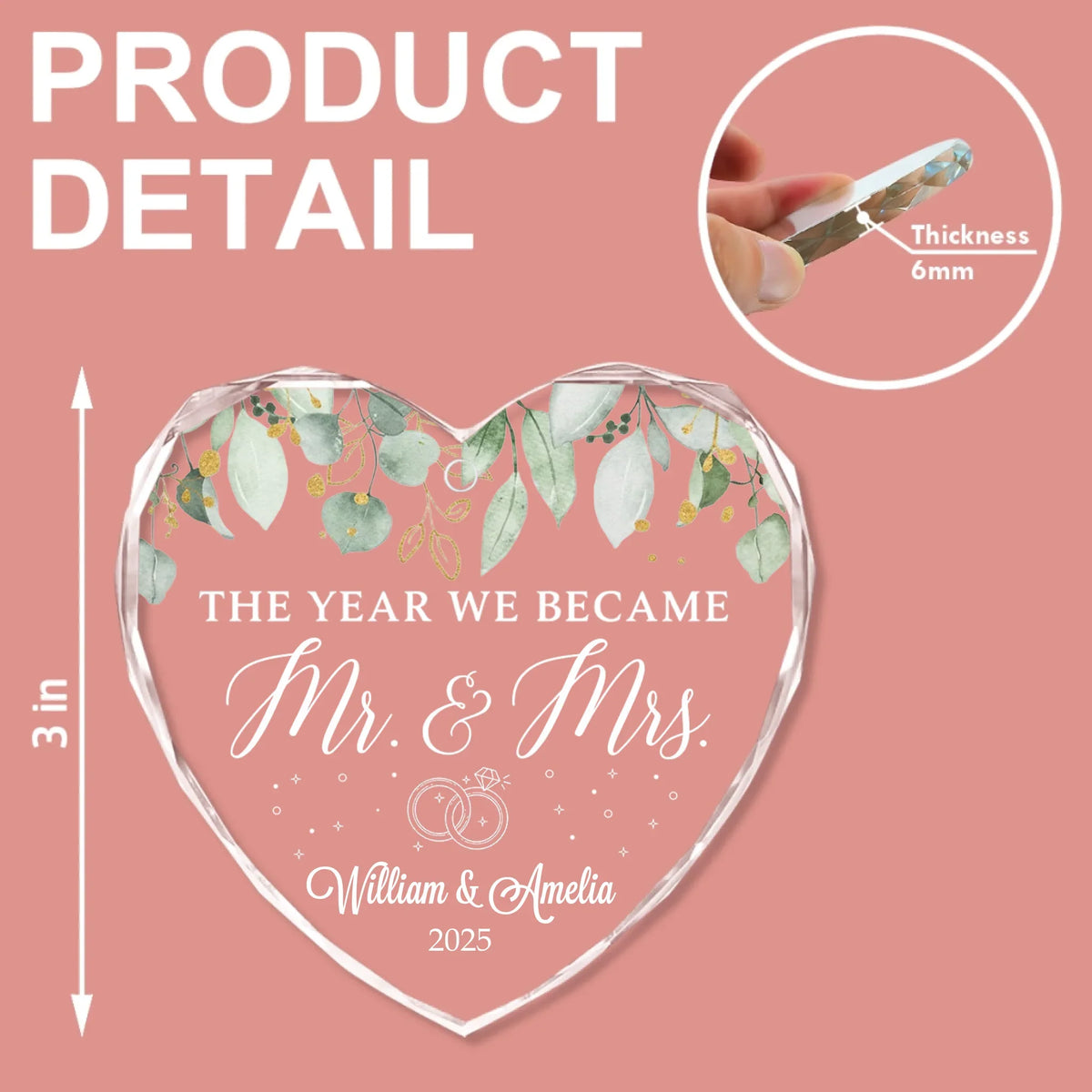 The Year We Became Mr & Mrs - Heart Glass Ornament - Christmas Gift For Couples, Newlywed, Wife, Husband