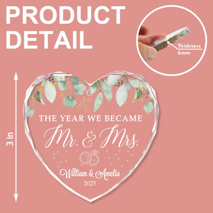 The Year We Became Mr & Mrs - Heart Glass Ornament - Christmas Gift For Couples, Newlywed, Wife, Husband