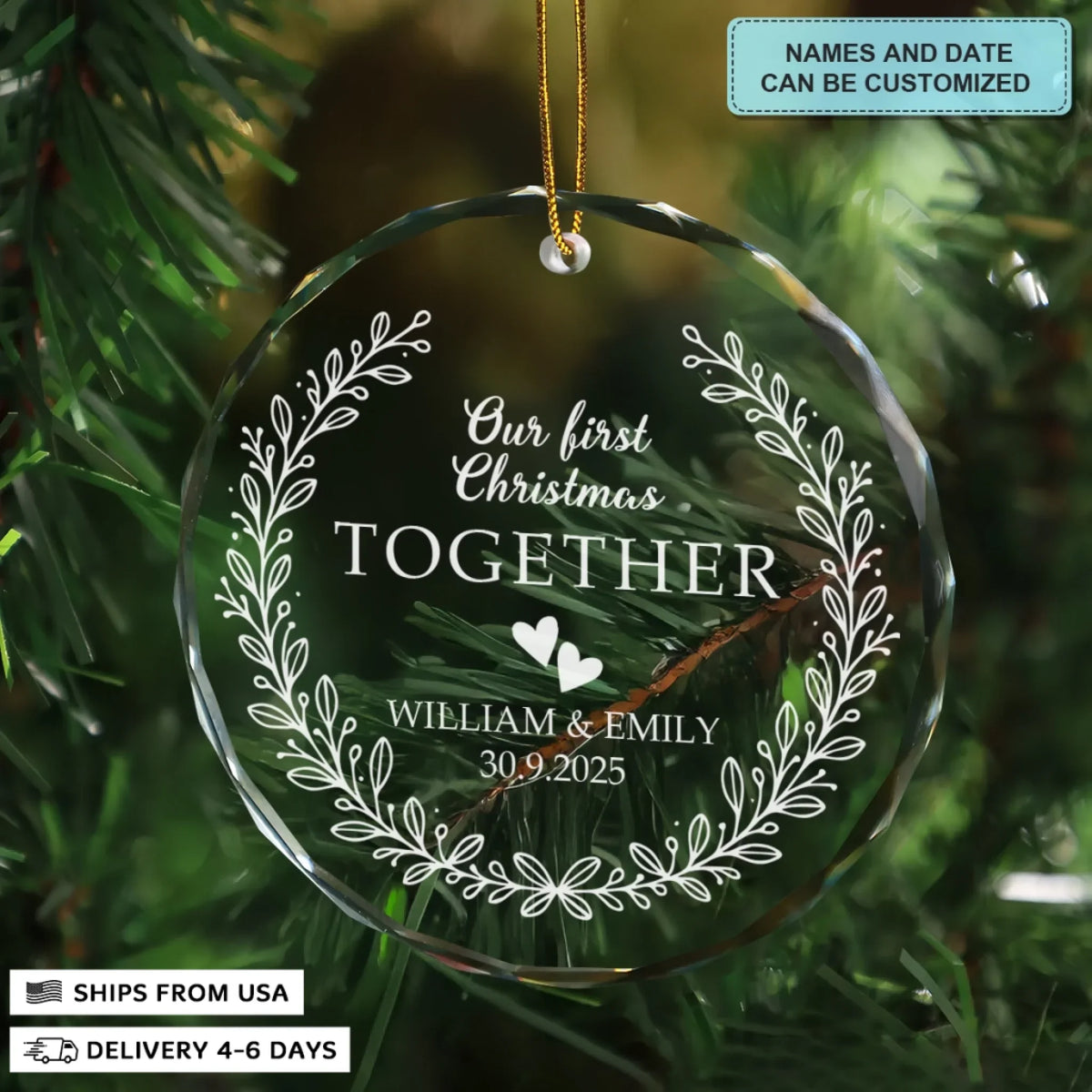 First Christmas, Endless Love - Circle Glass Ornament - Christmas Gift For Couples, Newlyweds, Wife, Husband