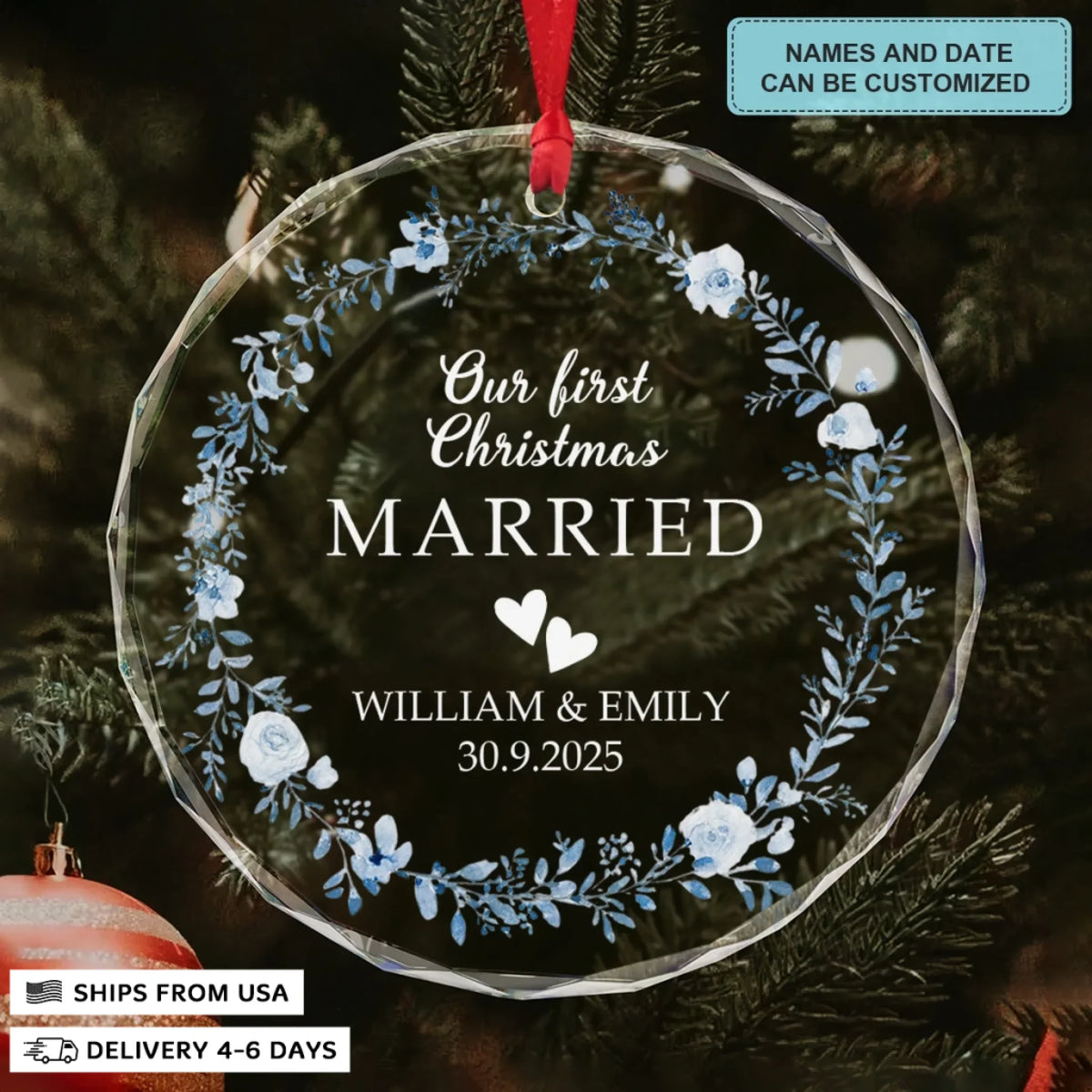 First Christmas, Endless Love - Circle Glass Ornament - Christmas Gift For Couples, Newlyweds, Wife, Husband