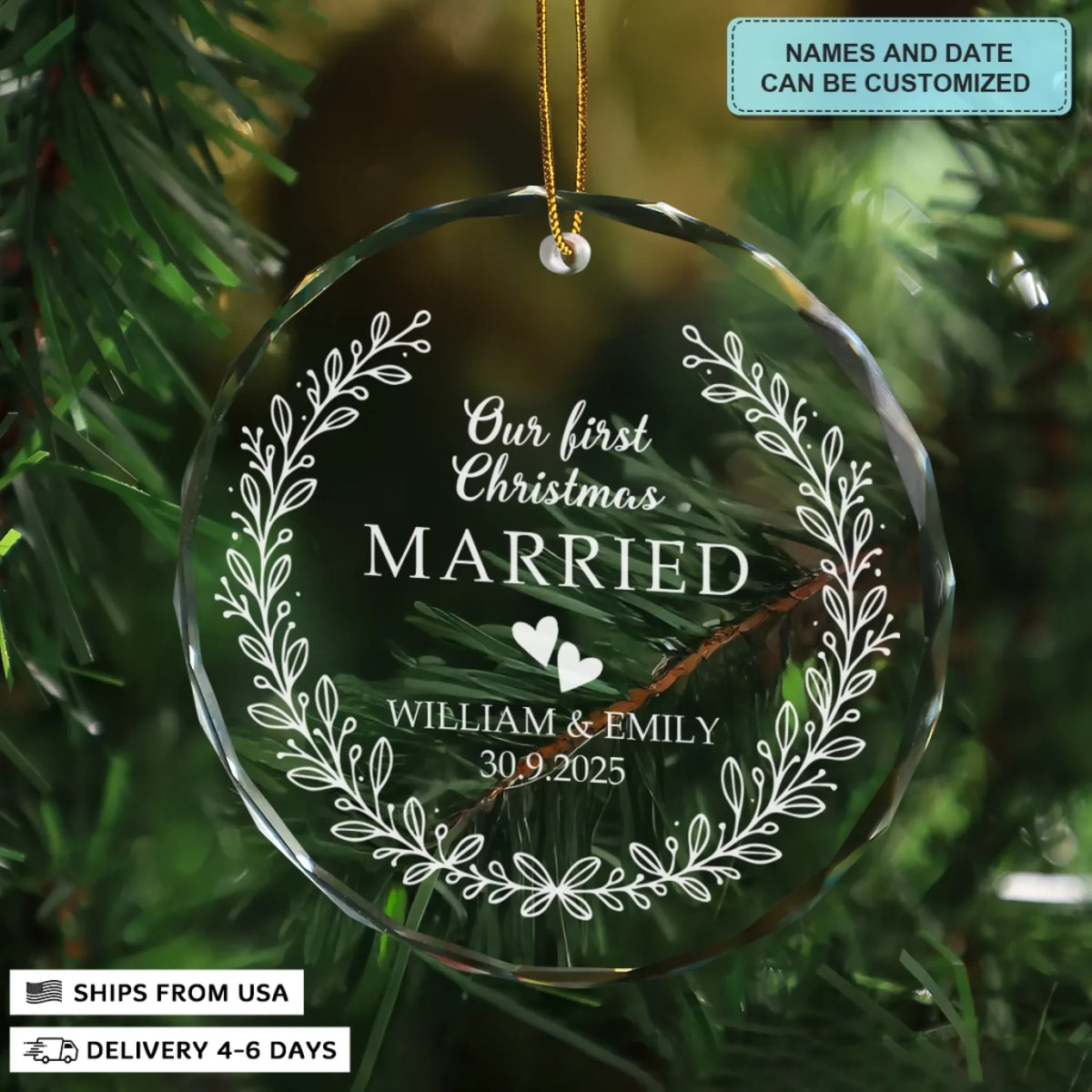 First Christmas, Endless Love - Circle Glass Ornament - Christmas Gift For Couples, Newlyweds, Wife, Husband