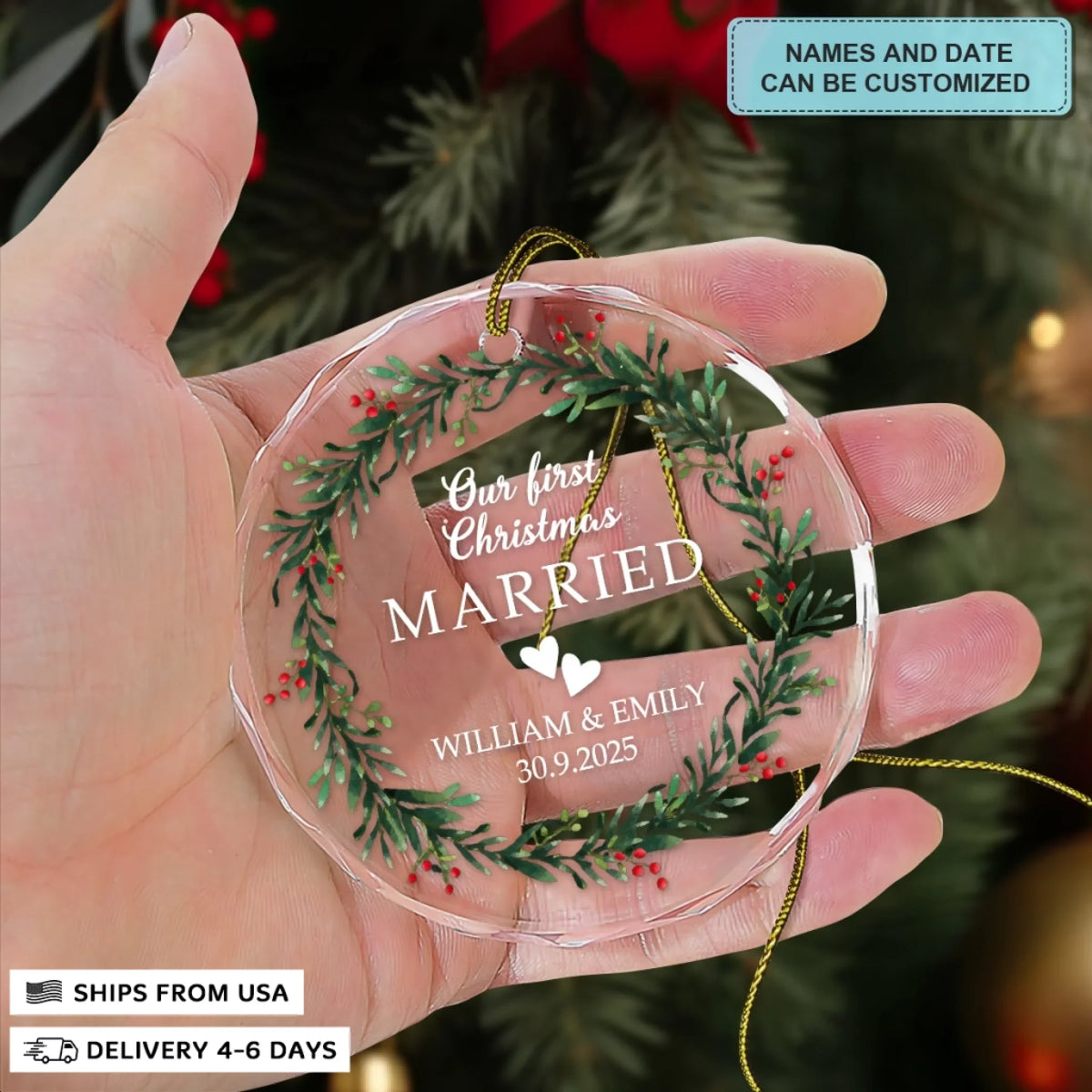 First Christmas, Endless Love - Circle Glass Ornament - Christmas Gift For Couples, Newlyweds, Wife, Husband