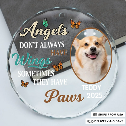 Paw Angels - Circle Glass Memorial Ornament - Christmas Gift For Family Members, Pet Lovers