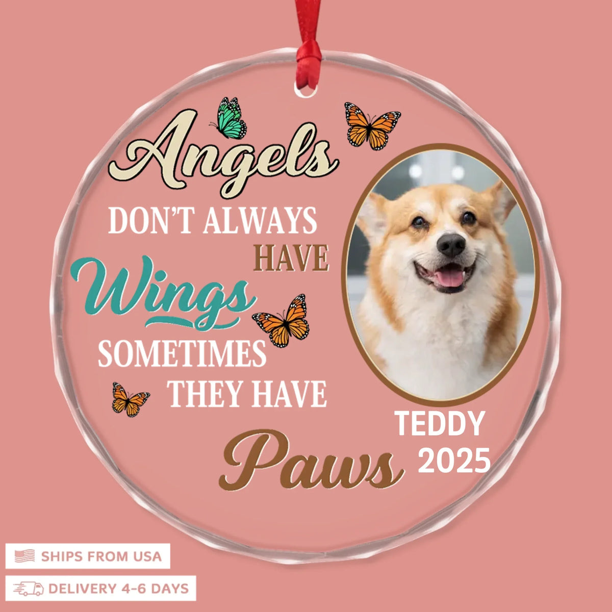 Paw Angels - Circle Glass Memorial Ornament - Christmas Gift For Family Members, Pet Lovers