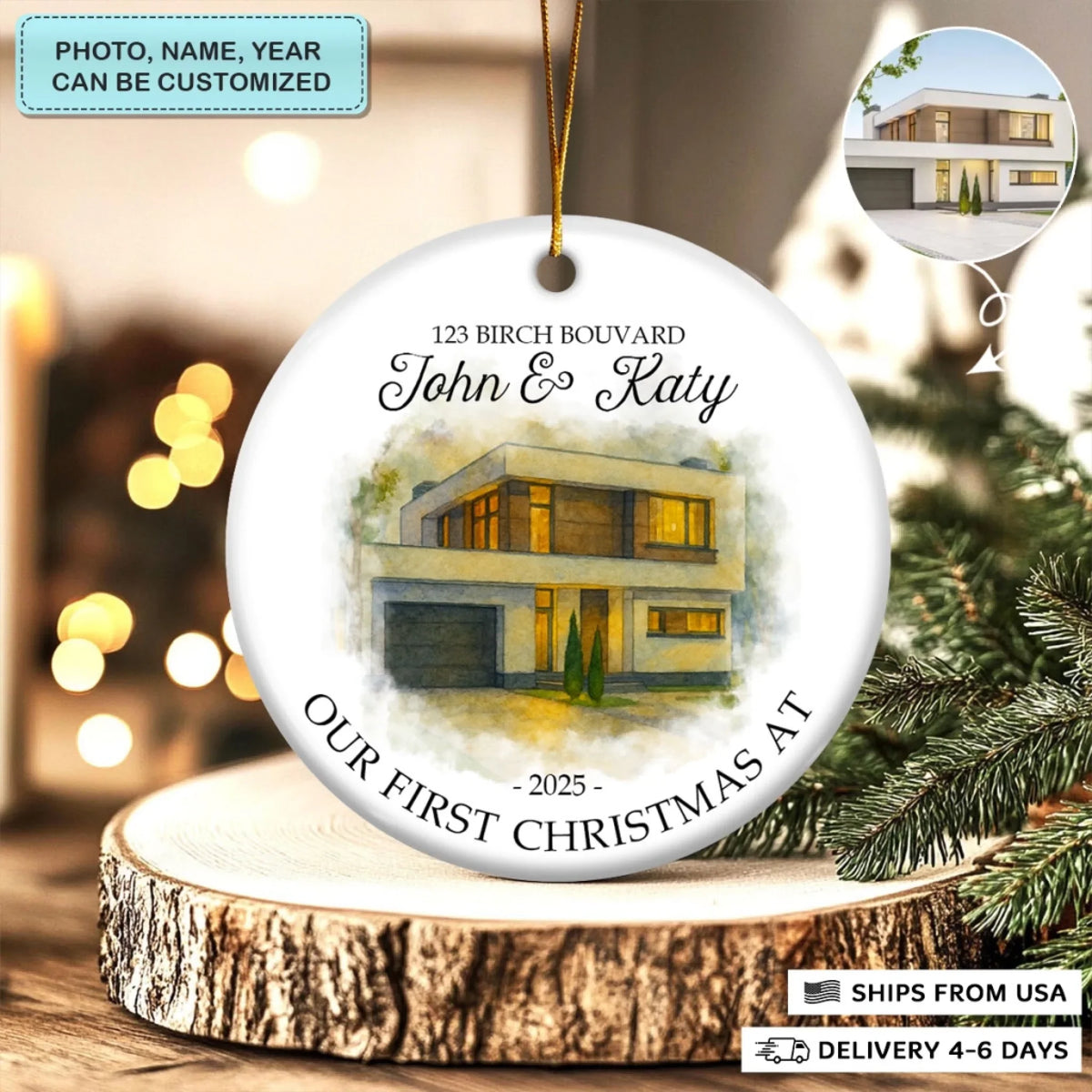 Watercolor House Keepsake - Ceramic Ornament - Christmas Gift For Family Members - AGP0QQ054