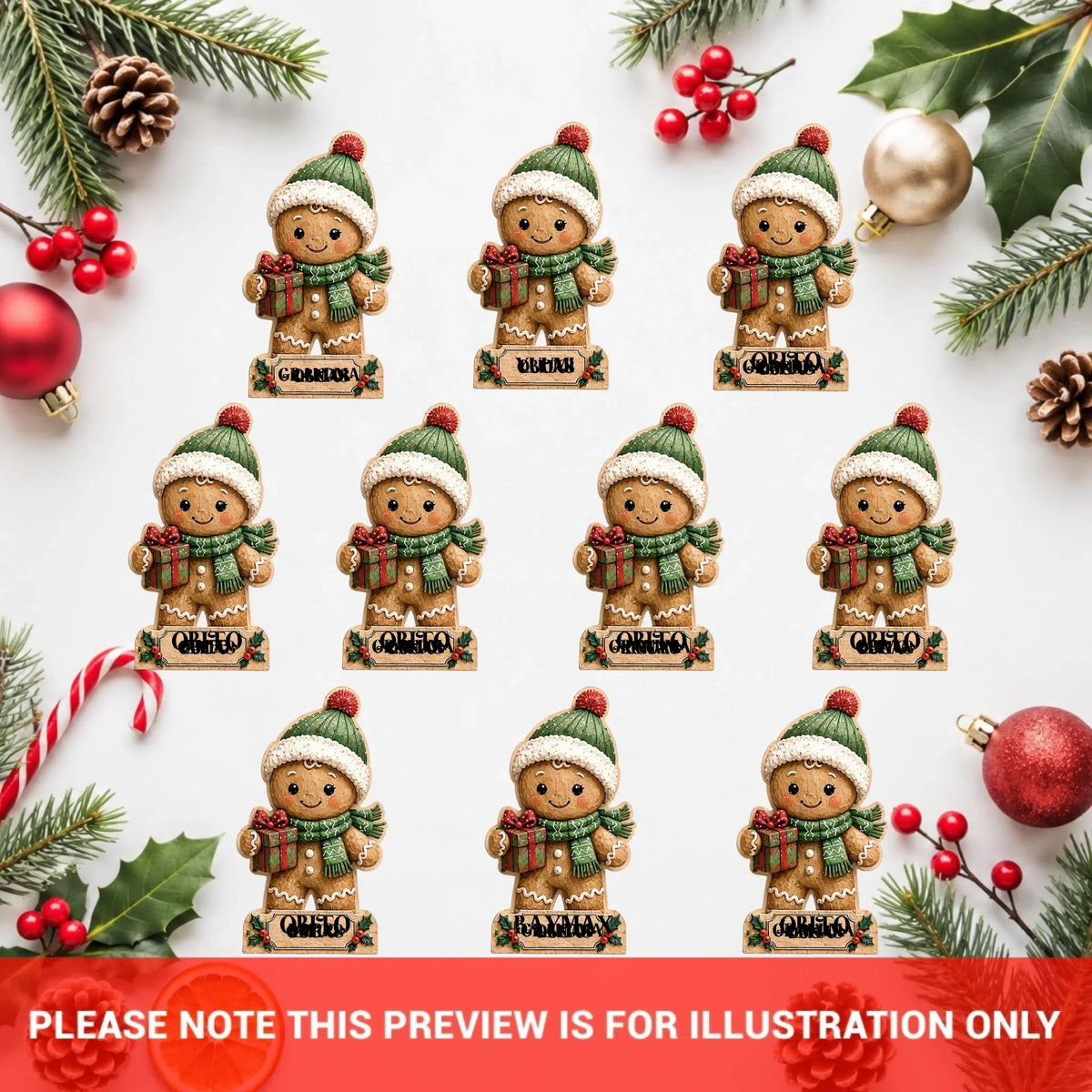Personalized Gingerbread Family Christmas Wooden Block - Custom Name Christmas Gifts for Shelf Decoration