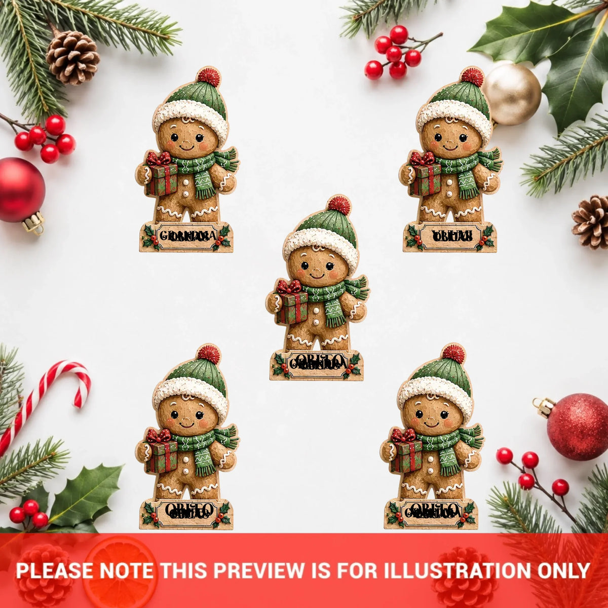 Personalized Gingerbread Family Christmas Wooden Block - Custom Name Christmas Gifts for Shelf Decoration