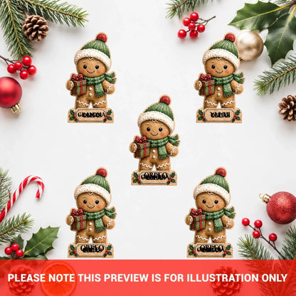 Personalized Gingerbread Family Christmas Wooden Block - Custom Name Christmas Gifts for Shelf Decoration