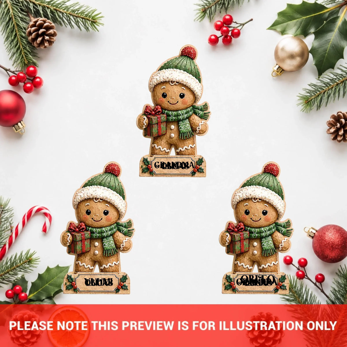Personalized Gingerbread Family Christmas Wooden Block - Custom Name Christmas Gifts for Shelf Decoration