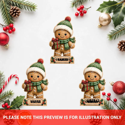 Personalized Gingerbread Family Christmas Wooden Block - Custom Name Christmas Gifts for Shelf Decoration