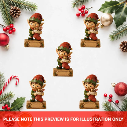 Personalized Elf Family Wooden Block - Custom Name Christmas Gifts for Shelf Decoration