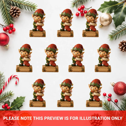 Personalized Elf Family Wooden Block - Custom Name Christmas Gifts for Shelf Decoration