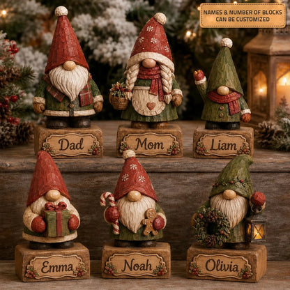 Personalized Gnome Family Wooden Block - Custom Name Christmas Gifts for Shelf Decoration