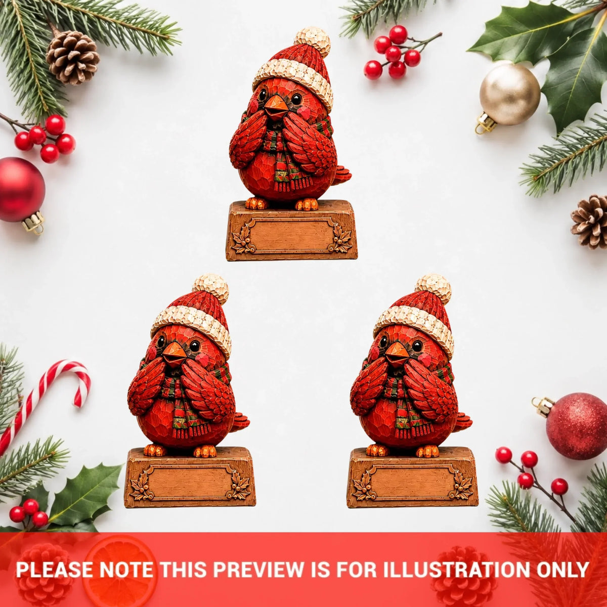 Personalized Cardinal Family Wooden Block - Custom Name Christmas Gifts for Shelf Decoration