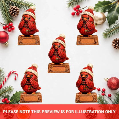 Personalized Cardinal Family Wooden Block - Custom Name Christmas Gifts for Shelf Decoration