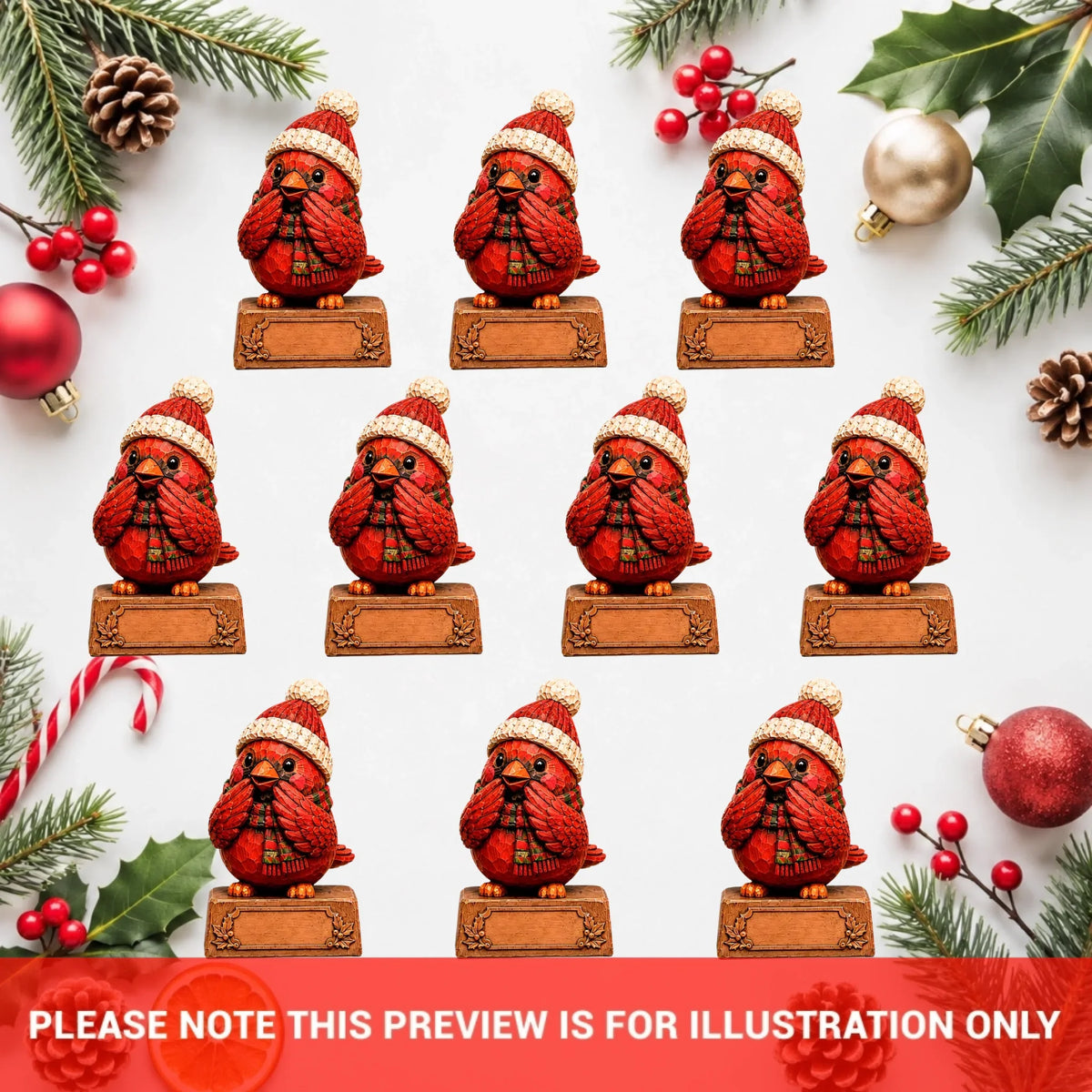 Personalized Cardinal Family Wooden Block - Custom Name Christmas Gifts for Shelf Decoration