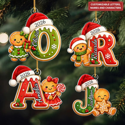 Gingerbread Letters - Personalized Custom Shape Mica Ornament - Christmas Gift for Family CLATM001