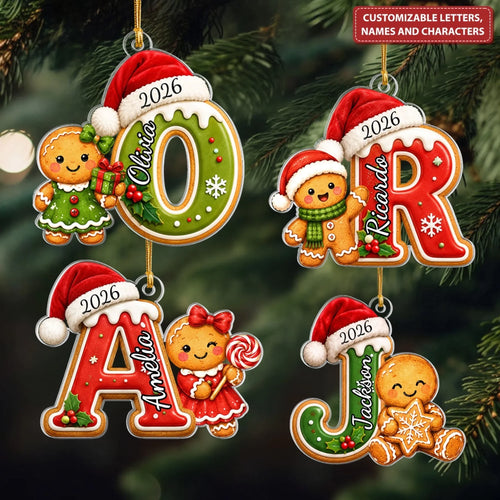 Gingerbread Letters - Personalized Custom Shape Mica Ornament - Christmas Gift for Family CLATM001