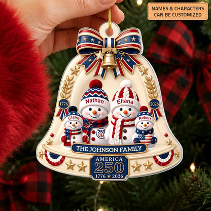 Patriotic Snowman Family - Personalized Custom Shape Mica Ornament - Christmas Gift For Family