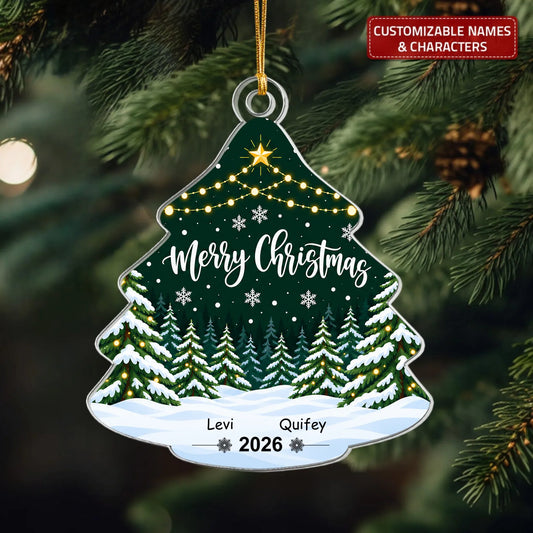 Merry Christmas Snow Family - Personalized Custom Shape Mica Ornament - Christmas Gift For Family