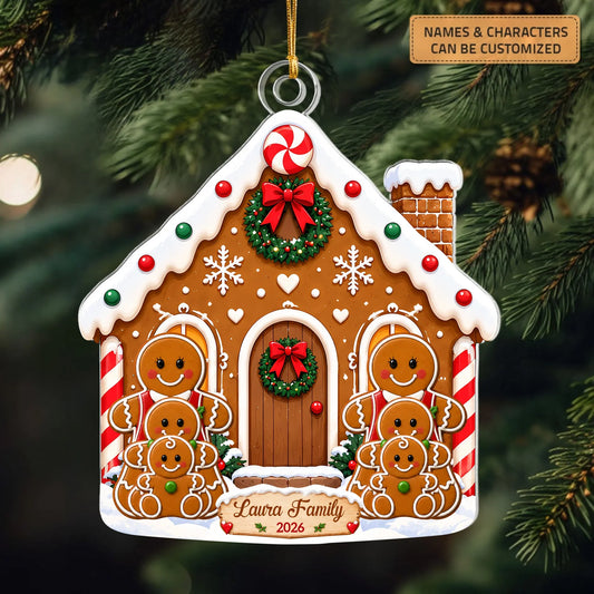 Christmas With Gingerbread Family - Personalized Custom Shape Mica Ornament - Christmas Gift For Family