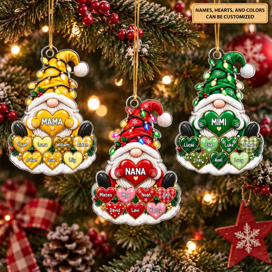 Gnome Heart Cluster - Personalized Custom Shape Mica Ornament - Christmas Gift for Family