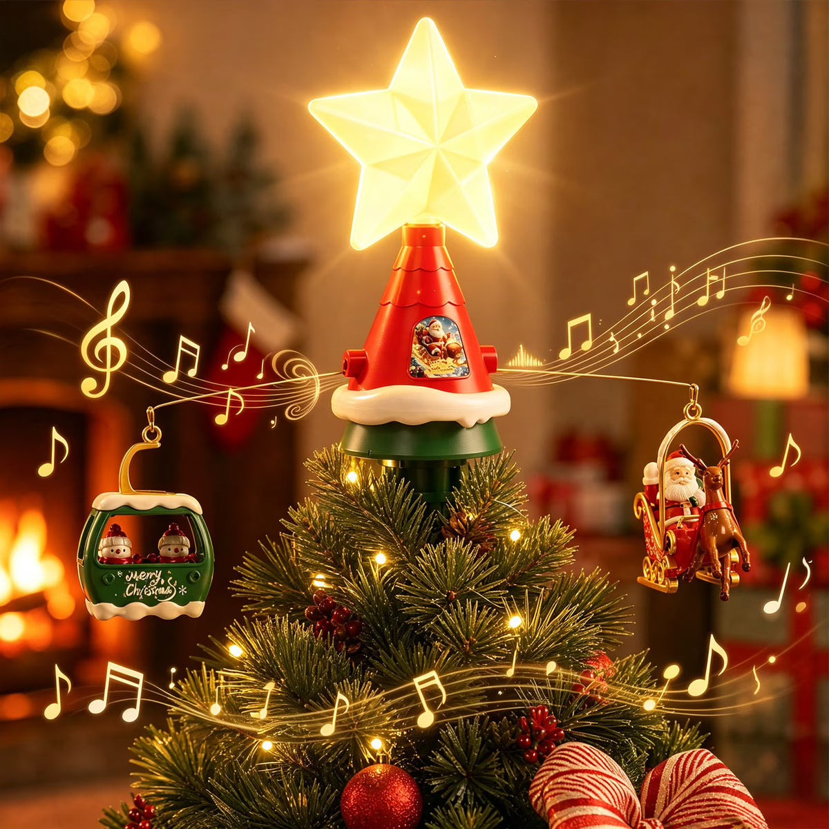 Christmas Tree Rotating Star Topper with Music & Lights