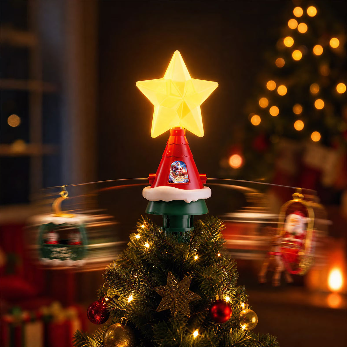 Christmas Tree Rotating Star Topper with Music & Lights
