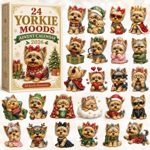CHRISTMAS KICKOFF 40% OFF - 24 Yorkie Moods Advent Calendar 2026 - 24-Day Festive Countdown, Acrylic Charms Blind Box - Gift For Yorkshire Terrier Lovers AC0HT274