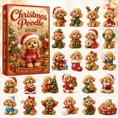 CHRISTMAS KICKOFF 40% OFF - Christmas Poodle Advent Calendar 2026 - 24-Day Festive Countdown, Acrylic Charms Blind Box - Gift For Poodle Lovers AC0HT261