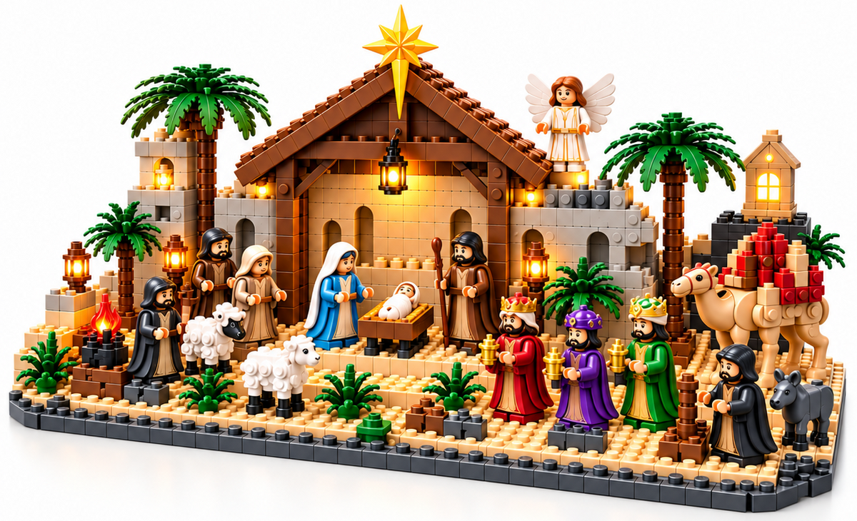 Completed illuminated Nativity Advent Calendar scene