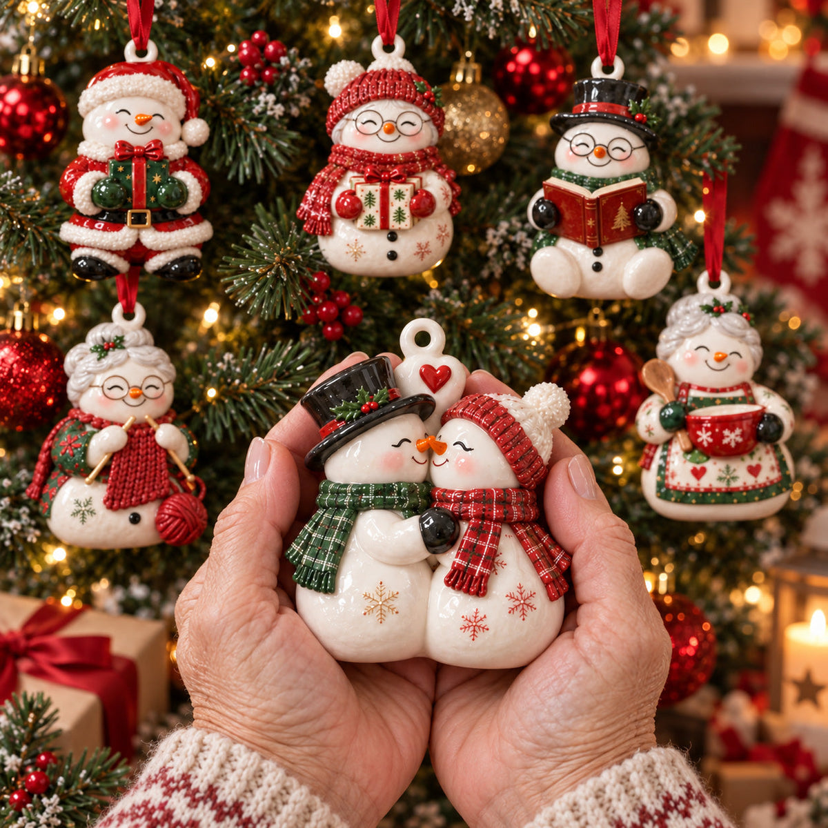 Festive Snowman Couple Acrylic Ornament Gift Set NCU0HT164
